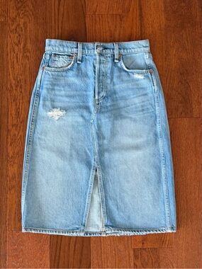 Rag & Bone Vintage High-Rise Midi Skirt in "Jones W/ Holes" size 25